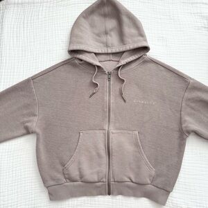 Vitality 100% cotton grayish taupe zip up hoodie sweatshirt Size Medium -Soft